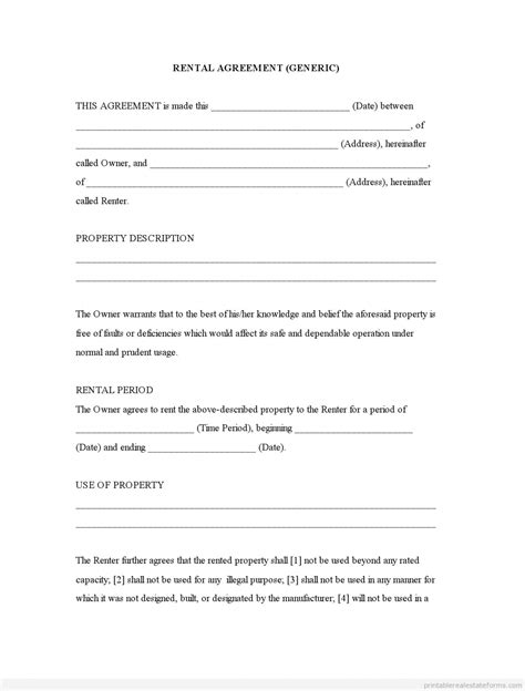 printable basic rental agreement  printable