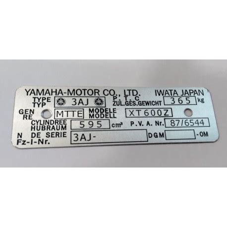 yamaha xt  data plate identification plate