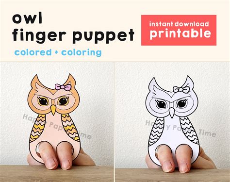 owl paper craft printable woodland animal finger puppet kids etsy
