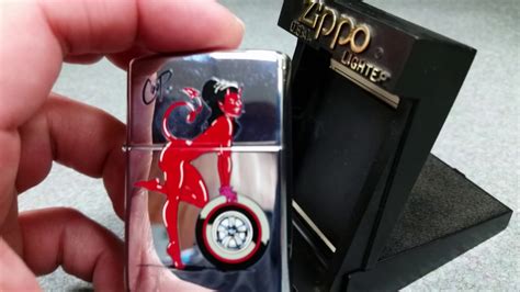 Zippo Coop She Devil Red Girl With Tire New Lighter Hot Rod Rockabilly