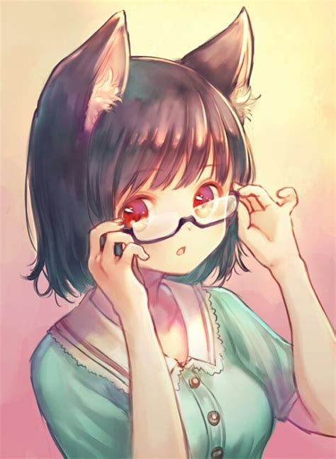 anime girl with brown short hair and glasses
