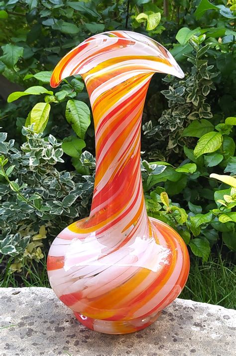 Vintage Vase Murano Style Glass Orange Vase Made In Ussr Etsy