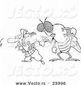 Vector Outline Coloring Cartoon Man Flies Swatting Fly Behind Huge Line Royalty Stock sketch template