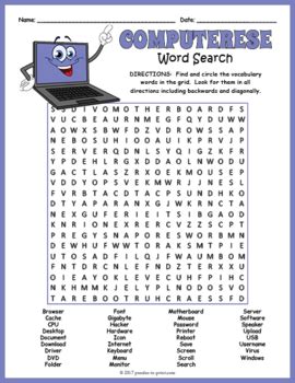 computer science terms vocabulary word search puzzle worksheet activity