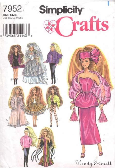 Simplicity Sewing Pattern 7952 Barbie Doll Glamour Outfits Uncut And Unused
