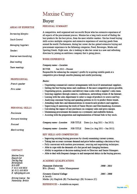buyer resume sample template  job description key skills