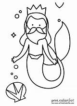 King Triton Mermaid Little Story Coloring Sea Print Fun sketch template