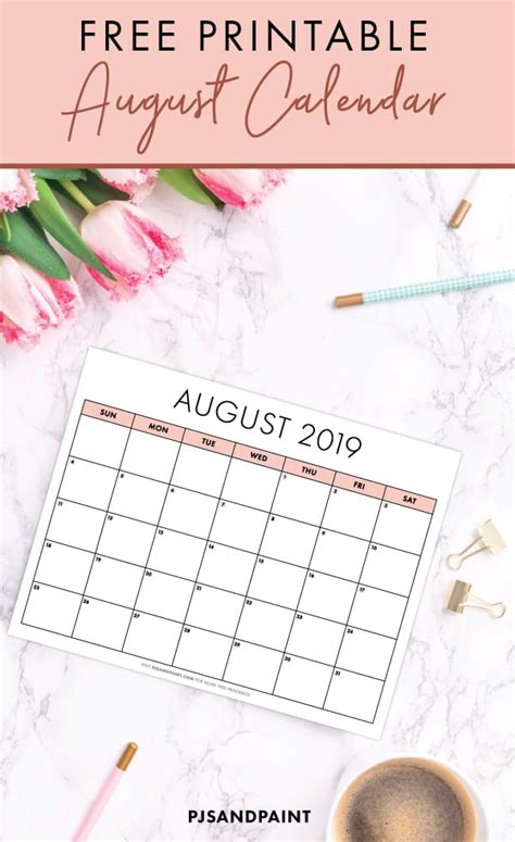 monthly planner printable august