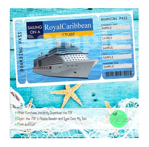 royal caribbean cruise printable ticket boarding pass etsy
