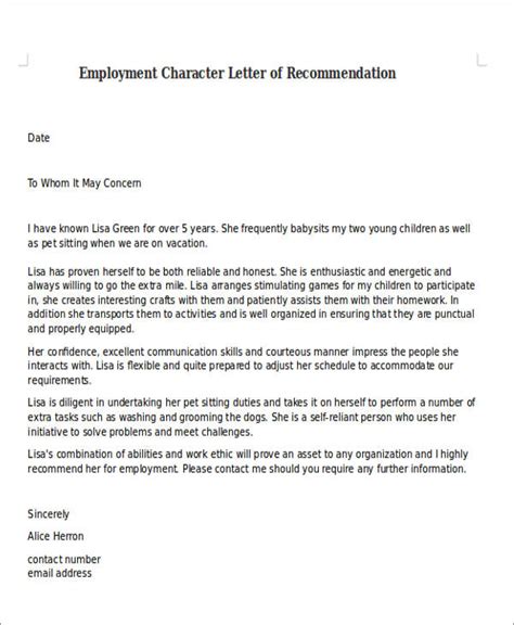 character letter  recommendation  ms word