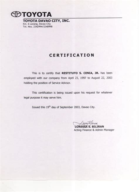 certificate  employment template
