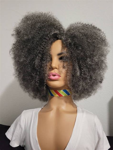 Grey Afro Wig 100 Handmade Natural 4c Afro Kinky Hair Wig Etsy