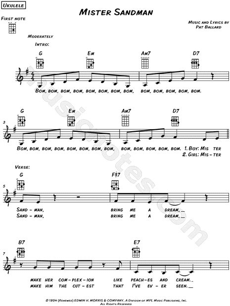 the chordettes mister sandman sheet music leadsheet in g major download and print sku