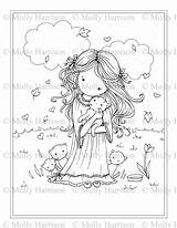 Girl Pages Coloring Fairy Holding Cat Printable Harrison Molly Kitten Books sketch template