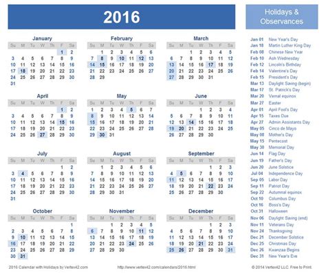 calendar with holidays 2016 pictures images