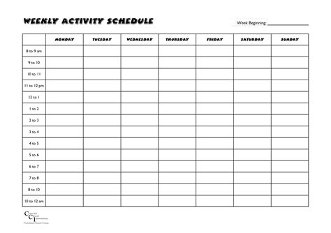 weekly activities schedule templates  allbusinesstemplatescom
