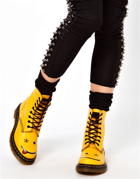 lyst dr martens hincky acid yellow smiley  eye boots  yellow