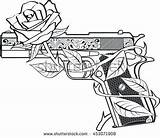 Roses Gun Rose Coloring Pages Tattoo Adult Guns Skull Drawings Drawing Graffiti Book Shutterstock Stock Color Books Tattoos Bonnie Clyde sketch template