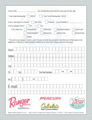 fillable    member american bass fax email print pdffiller