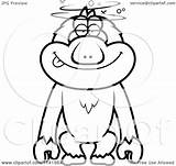 Macaque Dumb Monkey Coloring Outlined sketch template