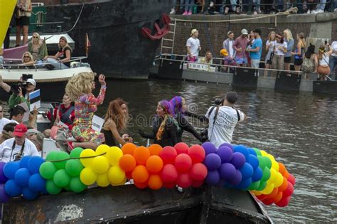 de trotse lesboot boat at the gay pride amstel river amsterdam the