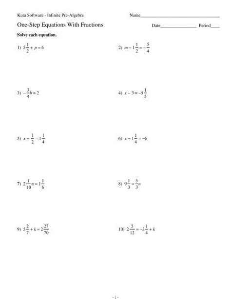 solving linear equations  fractions worksheet kuta