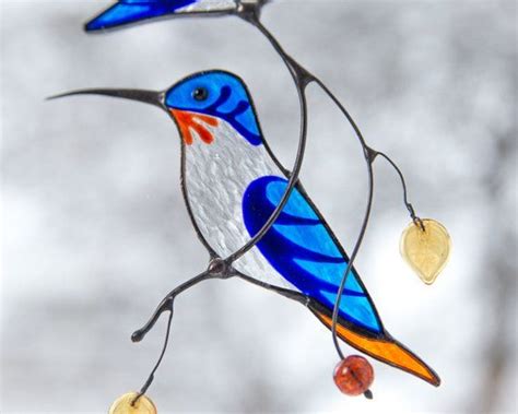 Stained Glass Hummingbird Suncatcher Custom Stained Glass Bird Lover