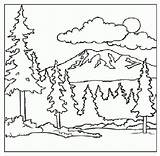 Coloring Mountain Pages Mountains Printable Scenery Children Smoky Forest Adult Color Kids Landscape Book Print Colouring Scene Drawing Sheets Tree sketch template