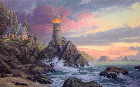 [38 ] Thomas Kinkade Lighthouse Wallpaper On Wallpapersafari