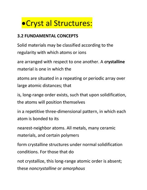 cryst al structures  crystalline material      atoms  situated