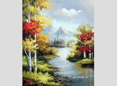 Mountain Stream Fishing Fall Aspen Trees Stretched 20X24 Landscape Oil