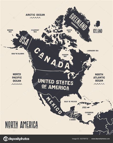karte nordamerika posterkarte von nordamerika schwarz weiss gedruckte