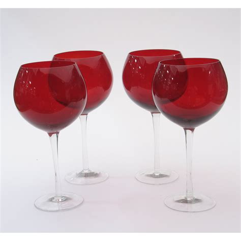 Certified International Glass Stemware Ruby Red Wine Glasses Set Of 4