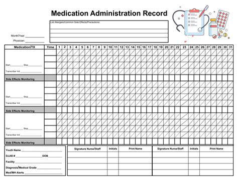 medication administration record template    printables
