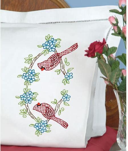 jack dempsey needle art cardinals pillowcases embroidery kit