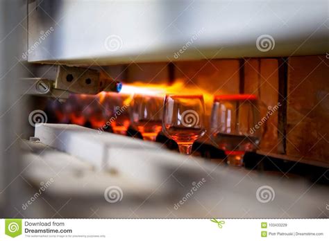 Glass Blowing Process Manufacture Of Glassware Stock Image Image Of