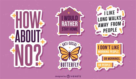 Antisocial Funny Quotes Sticker Pack Vector Download