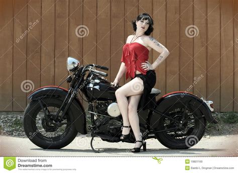 pinup woman and motorcycle stock image image of bdingman