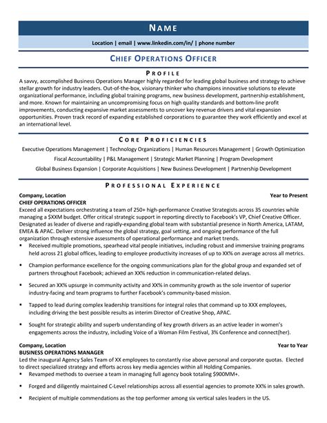 chief operations officer resume  guide  zipjob