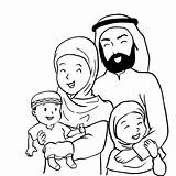 Mother Father Muslim Family Cartoon Vector Saudi Happy Drawing Drawn Hand Illustration Daughter Son Together Illustrations Stock Clip Pic sketch template