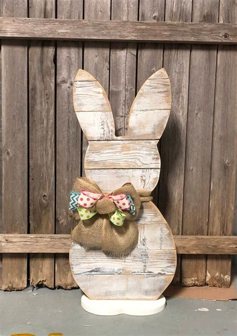 Standing Wood Bunny Farmhouse Bunny Reclaimed Wood Front Etsy