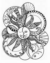 Coloring Zentangle Sun Moon Adult Ink Drawing sketch template
