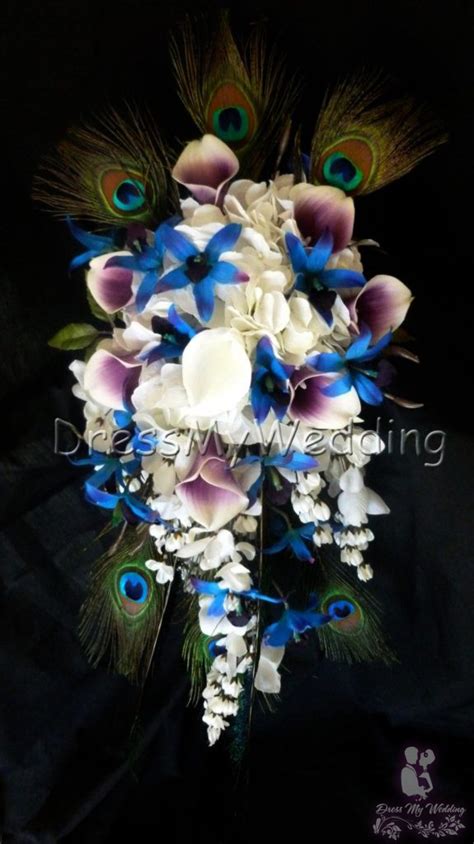 dress my wedding cascading purple blue dendrobium orchid bouquet