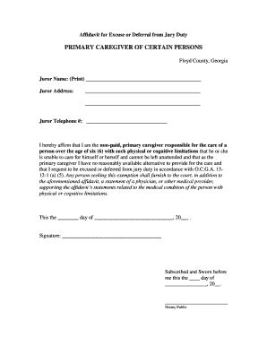 caregiver excuse  jury duty fill  printable fillable
