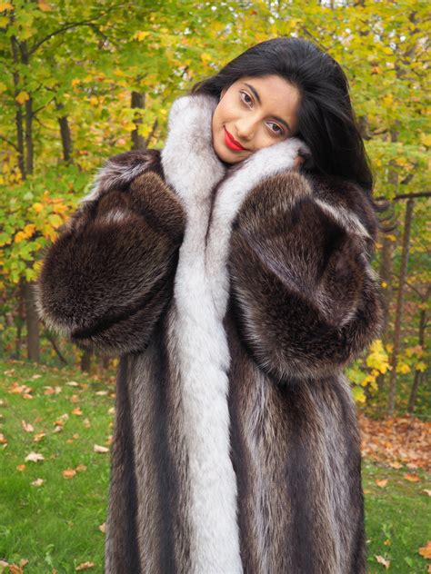 sensational hooded solid multi color cross fox canadian fur coat   purple shoshana furs