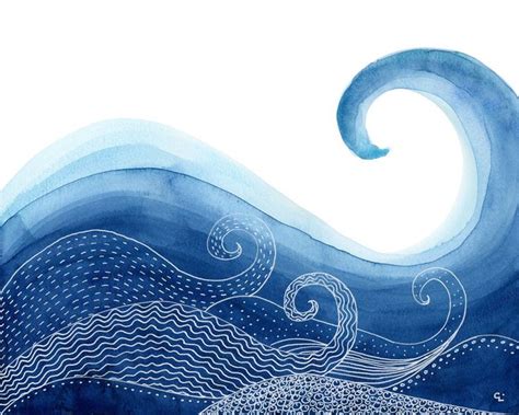 ocean wave watercolour   art print wave art art sea art