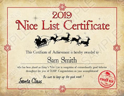 nice list certificate  printable today    shares