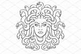 Medusa Greek Myth Graphics Engraving Creativemarket Snakes sketch template