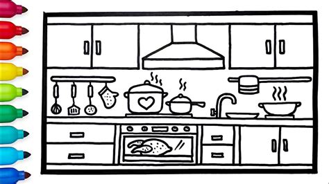 draw kitchen  kids coloring pages  kids youtube