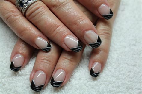 black  silver french design art nails nail designs french silver